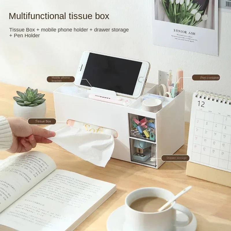 Tissue Box Napkin Holder Remote Control Storage Desk Organizer Office Multifunctional Sundries Stationery Ontainer Storage Home