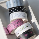 1.5cm x 3m Korean Sweet Cool Washi Tape Star Glasses Leopard Print Polka Dot DIY Journal Collage Decorative Tape Roll