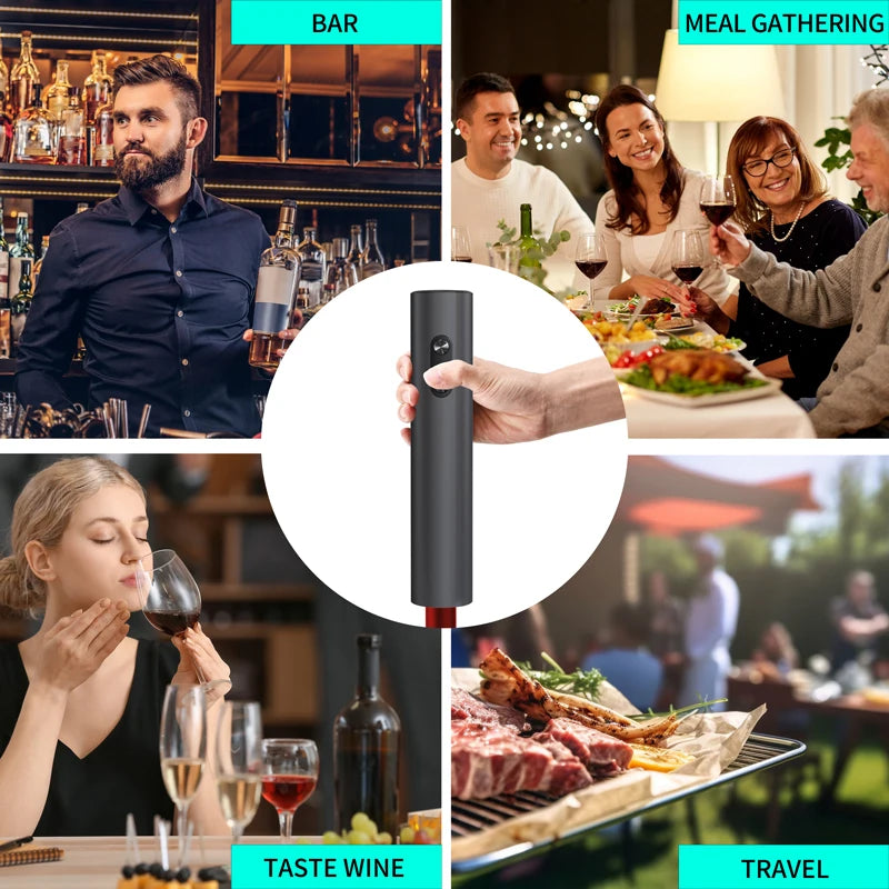 Electric Wine Opener Set Automatic Corkscrew with Aerator Pourer and Foil Cutter for Kitchen Bar Party Gifts