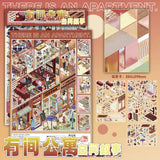 Kawaii commercial street 3D Winter House Landscape Sticker  DIY Pocket Cabin Scene festival gift