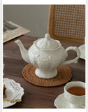 Ceramic European Style Tea Set French Relief Butterfly Flower Palace Pot Black Tea Cup Afternoon Tea Coffee Cup and Plate