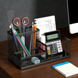 Desktop Accessories Storage Caddy, Black Wire Mesh Desk Organizer with 3 Compartments, Pencil Holder and Storage Baskets