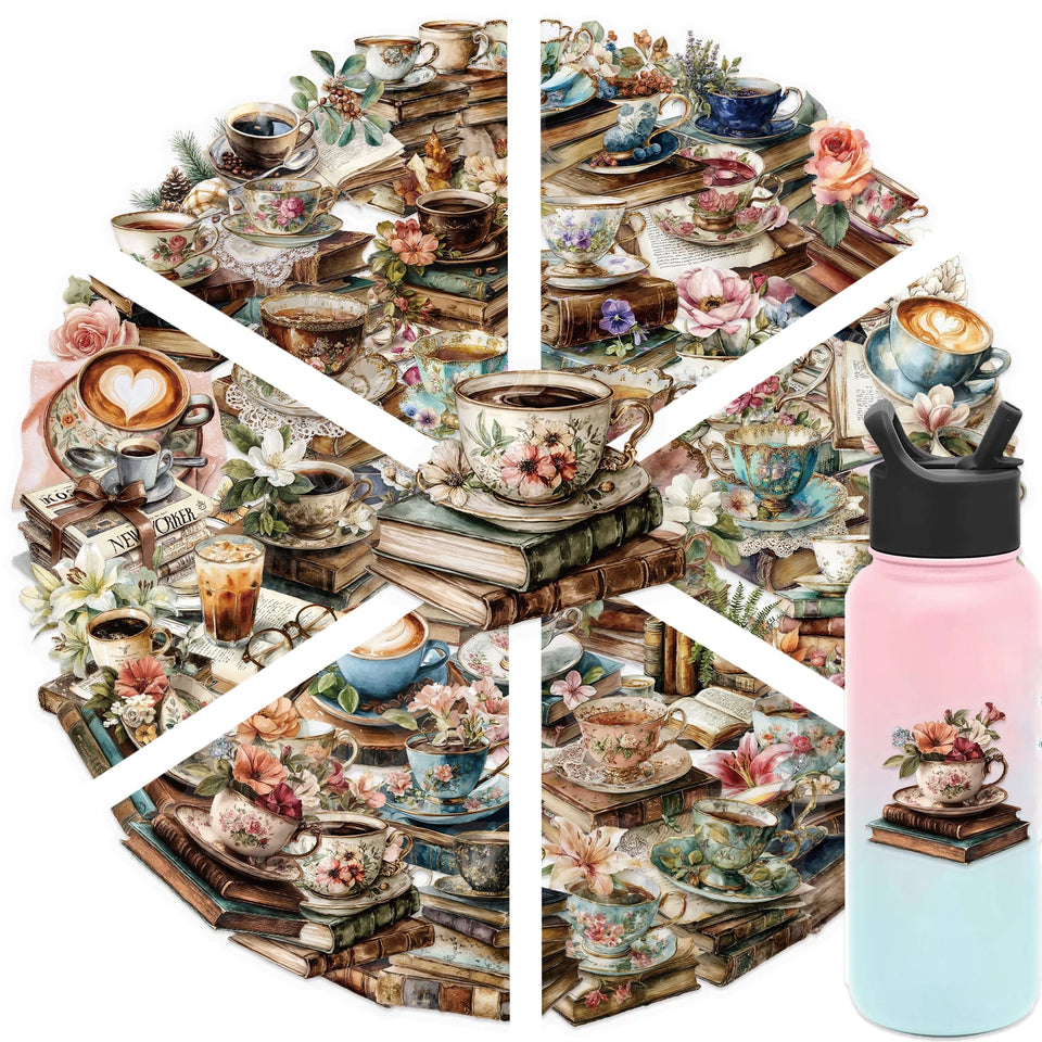 50/100PCS Cartoon Coffee Book Theme Sticker Transparent PET Decorative Skateboard Helmet Guitar Waterproof Stickers Kids Toy