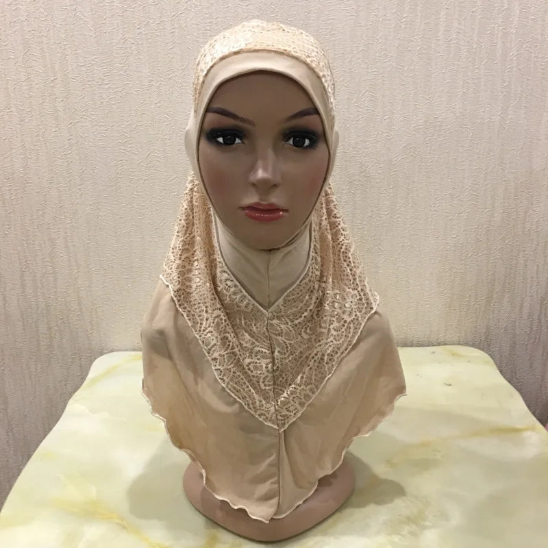 New Arrivals 70*60CM Women Crystal Hemp Turban Hats Lace Splicing Muslim Head Wrap Fashion Scarves Hijab For Lady