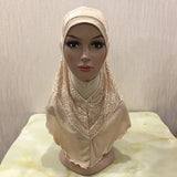 New Arrivals 70*60CM Women Crystal Hemp Turban Hats Lace Splicing Muslim Head Wrap Fashion Scarves Hijab For Lady