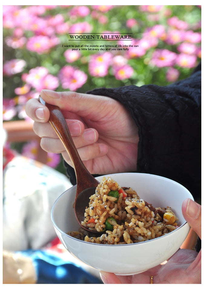 Japanese Wooden Spoon Wood Tableware Spoon Anti-Scald Tea Coffee Stirring Spoons Cooking Utensils for Kitchen Tool Soup Teaspoon