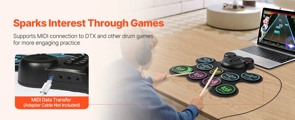 SucceBuy Electric Drum Set 7-Pad / 9-Pad Roll-up Drum Practice Pad Electronic Drumset Portable Instrument Toy for Kids Ages 3+