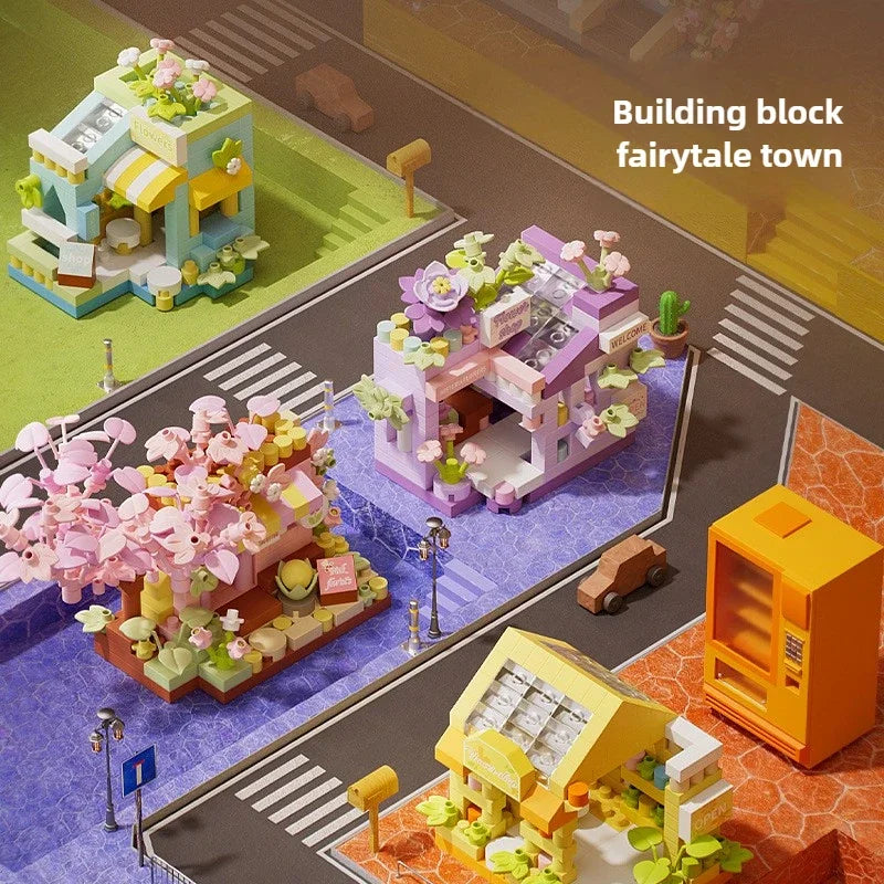 Coffee Ice Cream Flower Shop Store Street View Food House Building Blocks Kit Girls Bricks Model Kids Toy Mini Assembly Bricks