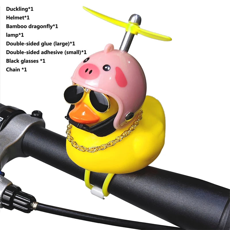 Bicycle Bell Black/Yellow Duck Cartoon Little Ducks Helmet Head Light Shining Duck Bicycle Bells Handlebar Bicycle Accessories