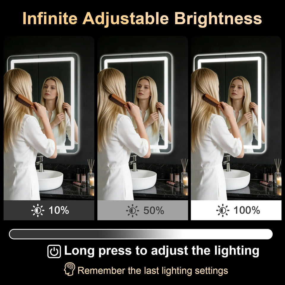 50x70cm LED Bathroom Mirror Vanity Mirrors with Backlit Lights Fogless Makeup Mirror Wall Mounted with Demister