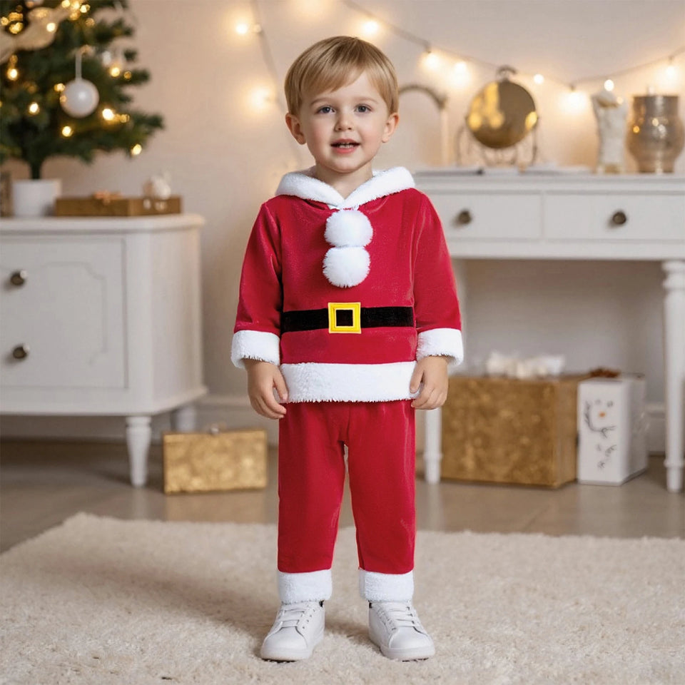 0-5T Girls Boys Santa Claus Costume Long Sleeve Hooded Sweatshirt with Pants Christmas Outfit Cosplay Costume