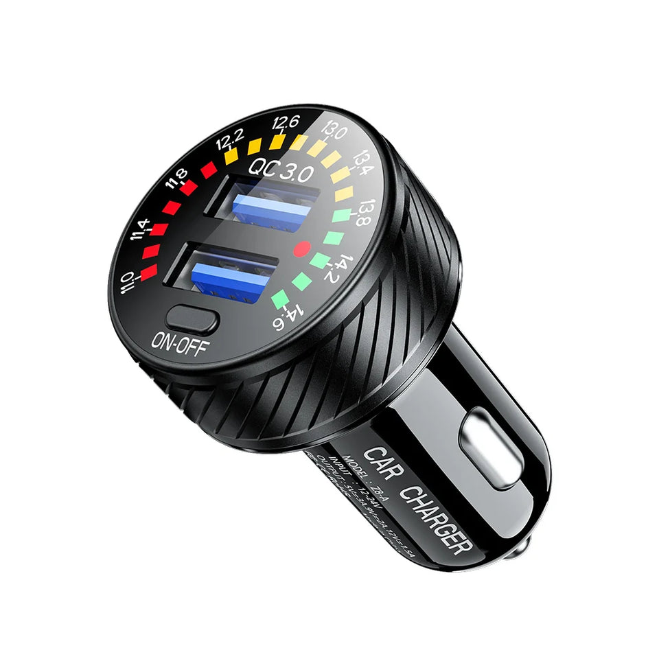 12/24V Dual USB Car Charger QC 3.0 Waterproof 18W Fast Charging Marquee Light LED Voltmeter ON OFF Switch Car-charger Adapter