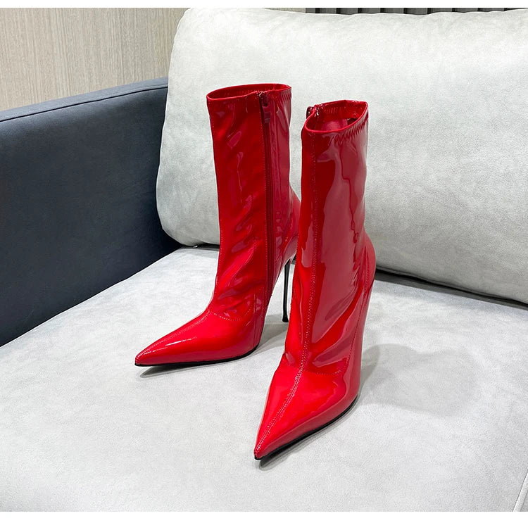 Knee-High Modern Boots Pointy Toe Women Shoes 13cm Ultra Thin Steel High Heels Metal Heel Calf Boots for Women Fun Shoes Size 46