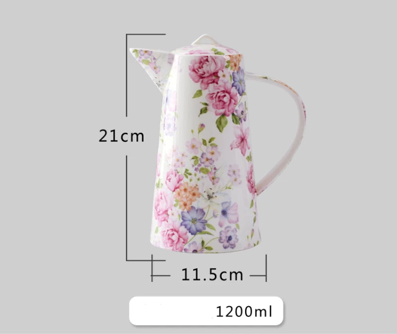 1200ML, real bone china water jug, porcelain water pitcher, carafe and glass set, ceramic tea pot, water jar for kitchen, coffee