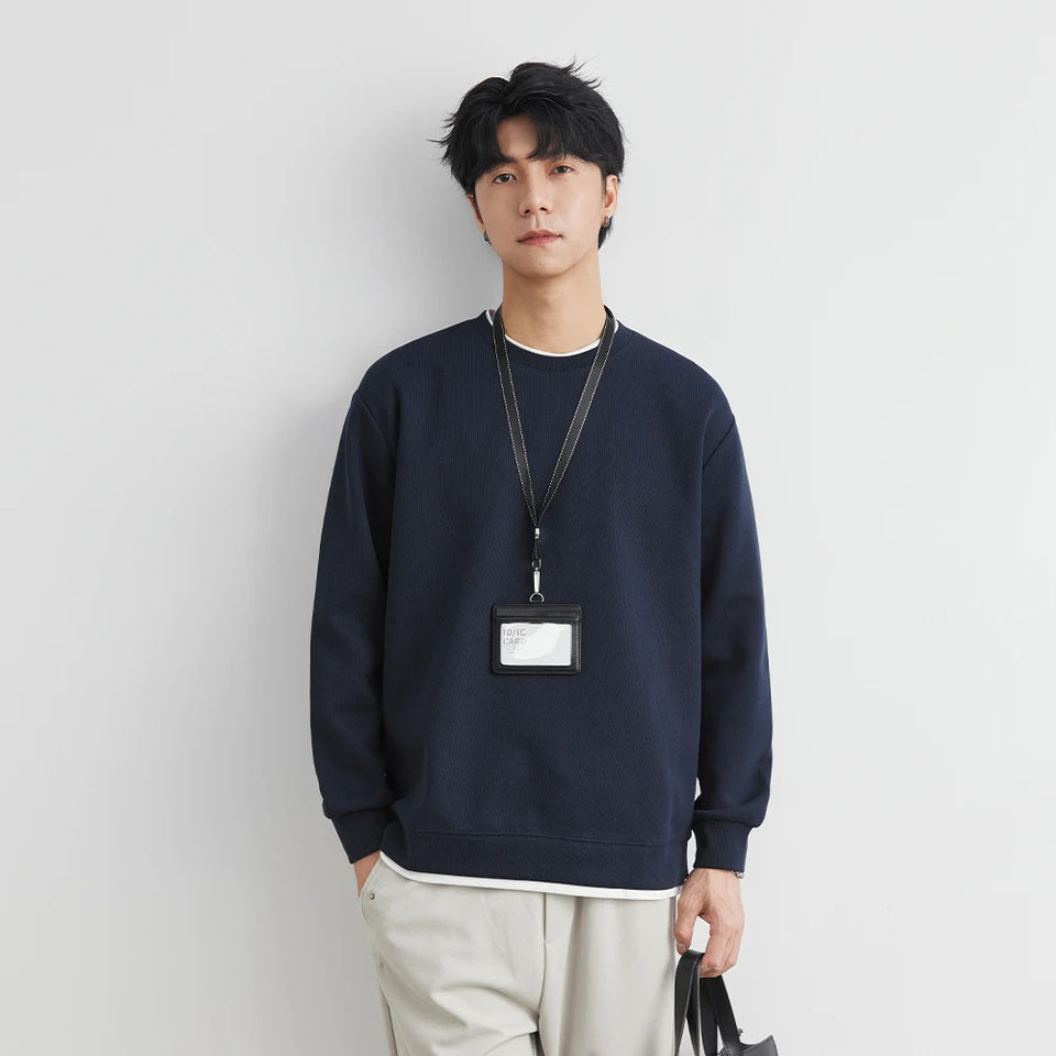 Men's Long Sleeve Casual Hoodie Loose Fit Round Neck White Top For Spring Autumn Versatile Sweatshirt Trendy Brand Men's Wear