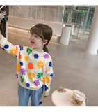 Spring Autumn Baby and Girls Sweet All-Over Flowers Sweatshirt School Kids Outfit Pullover Tops Child Workout Jumper 1-12 Years