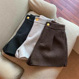 2024 Autumn Winter New Thick Woolen Shorts Korean Loose High Waisted Split Wide Leg Pants Casual Outerwear Boots Pants Women