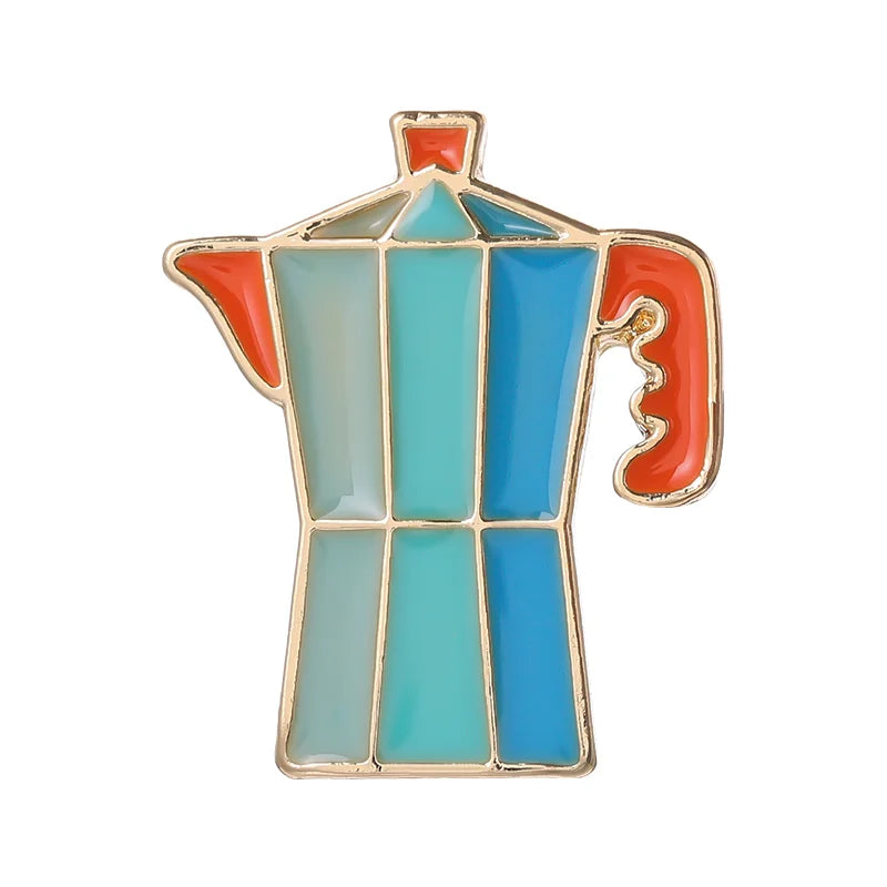 Coffee Moka Pot Mug Beans Enamael Pins Hand-grinded Coffee Lapel Badge Brooch Retro Vintage Cafe Jewelry Gift for Barista Friend