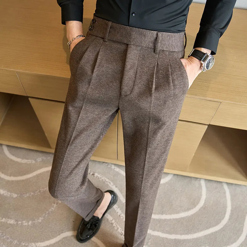 Autumn Winter Neapolitan Trousers Men with 5% Wool Fabric, Coffee Fashionable Simple & Versatile Casual Pants,pantalones Hombre