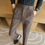 Autumn Winter Neapolitan Trousers Men with 5% Wool Fabric, Coffee Fashionable Simple & Versatile Casual Pants,pantalones Hombre