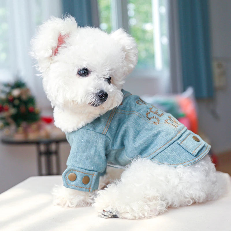 Extra Thick Denim Pet Dog Clothes Breathable French Bulldog Fleece Down Jacket Medium Puppy Clothing Winter York Cat Sweatshirt