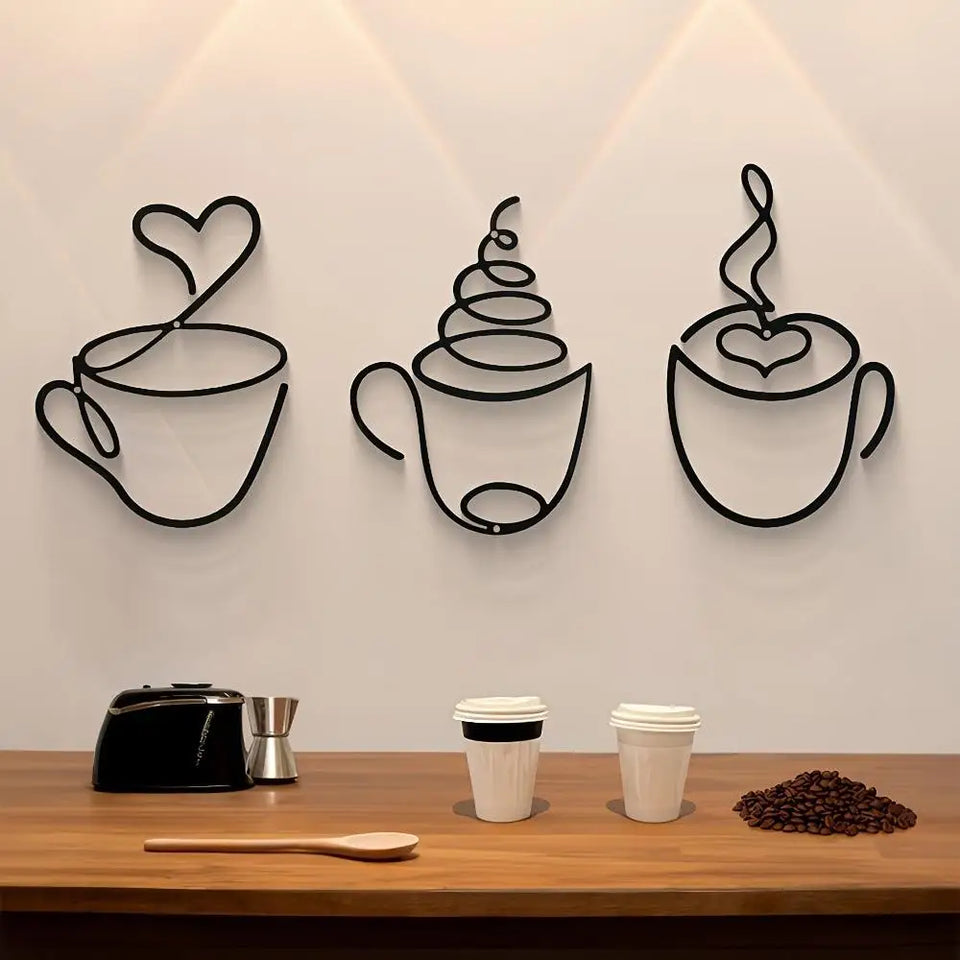1/3pcs of Creative Coffee Wall Hangings, Coffee Shop Decorations, Interior Wall Decorations, Wall Hanging Iron Paintings