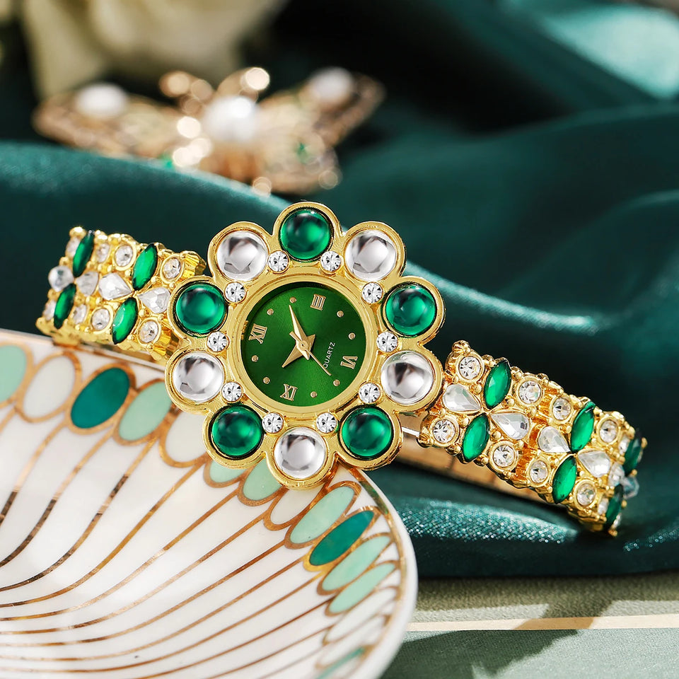 Luxury Rhinestone Women Watches Flower Dial Bracelet Quartz  Wristwatch for Ladies Clock Reloj Mujer