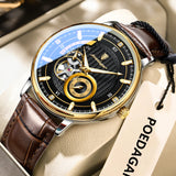 POEDAGAR Fashion Business Men Watch Waterproof Luminous Hollow Tourbillon Male Clock Automatic Mechanical Leather Men's Watches