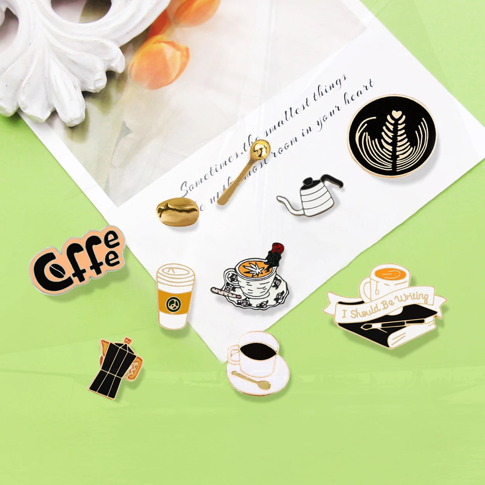 for Barista Vintage Rose Tea Latte Americano Pines Coffee Machine Mini Coffee Bean Badge Jewelry Coffee Collection Enamel Pins