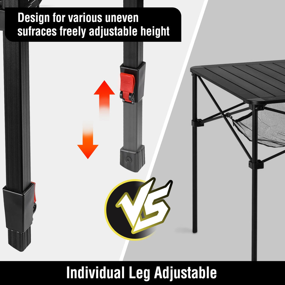 VILLEY Folding Camping Square Table with Carry Bag, Lightweight Aluminum Adjustable Square Table for Outdoor, Camping, Picnic