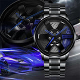 New Top Men Stainless Steel Watches Mens Car Wheel Hub Leather Quartz Watch For Male Military Sport Watch Relogio Masculino Hot