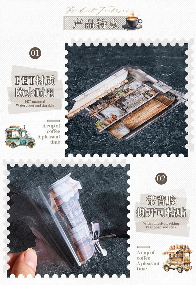 Coffee Bazaar Series Sticker Pack 6 Coffee Shop Diorama Themes 15Pcs Journal Decor for Cafe Lovers