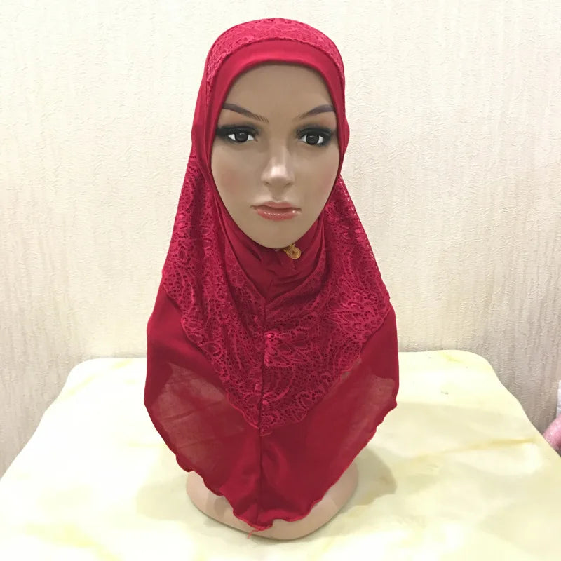 New Arrivals 70*60CM Women Crystal Hemp Turban Hats Lace Splicing Muslim Head Wrap Fashion Scarves Hijab For Lady