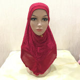 New Arrivals 70*60CM Women Crystal Hemp Turban Hats Lace Splicing Muslim Head Wrap Fashion Scarves Hijab For Lady