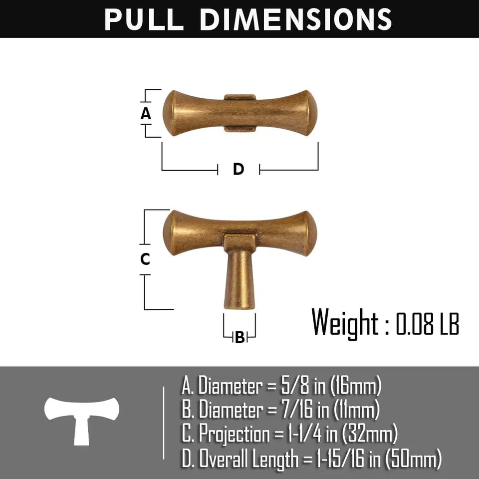 Goo-Ki Antique Brass Stainless Steel Cabinet Handles T Bar Knobs Modern Drawer Pulls for Kitchen Cabinet Hardware for Bedroom