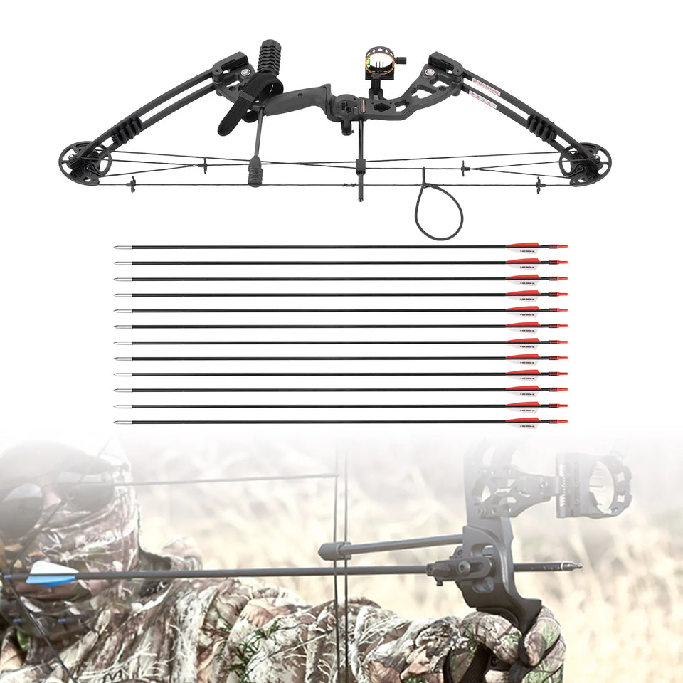 30-55 lbs Compound Bow Adjustable Draw Weight and Length with 3-Pin Sight 12 Arrows Complete Arch Set for Adults Right Hand