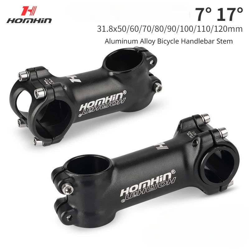 Homehin Adjustable Bicycle Handlebar Stem Ultralight 7/17 Degrees Bike Stems 31.8*45-120mm Positive Negative Vertical Handle