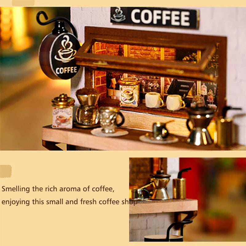 Coffee Shop Wooden Mini Doll House DIY Small House Kit Making And Assembling Room Models Toys For Kid Birthday Gifts Dollhouse