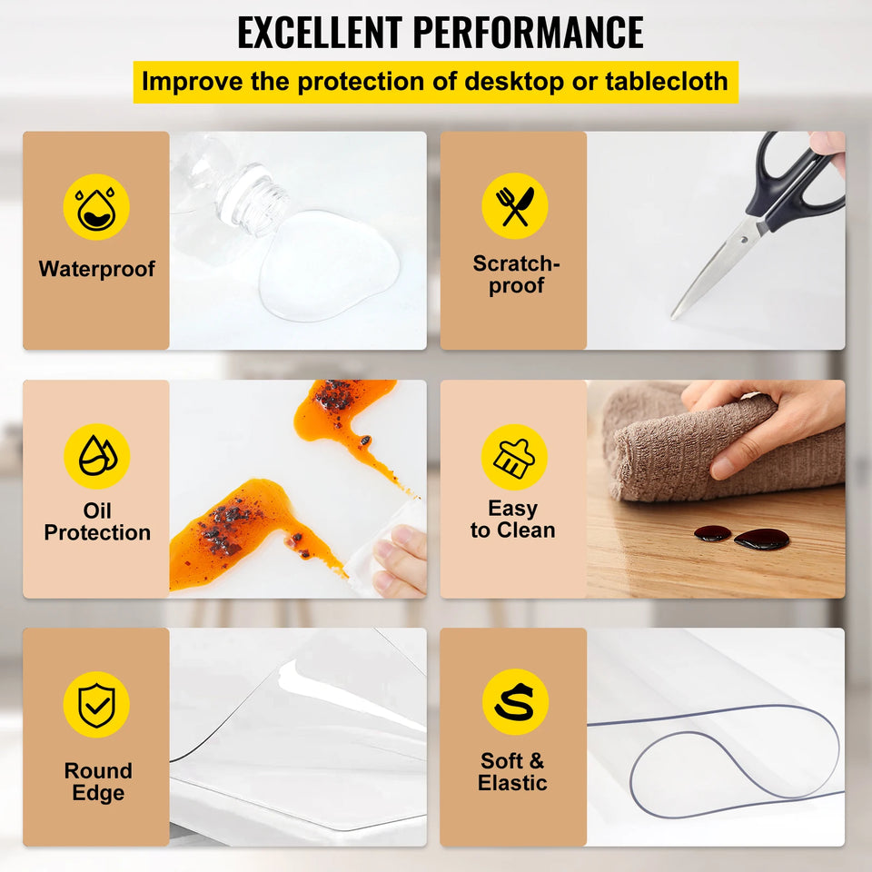 SucceBuy 1.5-2mm PVC Table Cloth Transparent Clear Desk Cover Protector Plastic Soft Glass Waterproof Oilproof for Dining Table