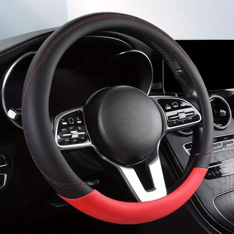 New Style Coffee Brown Car Steering Wheel Cover - All-Season Skin-Feel Nappa Leather, Automotive Grip