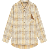 2025 Autumn ELFSACK New Arrivals Casual Color Block Plaid Oversized Long Sleeve Lapel Collar Shirt For Women