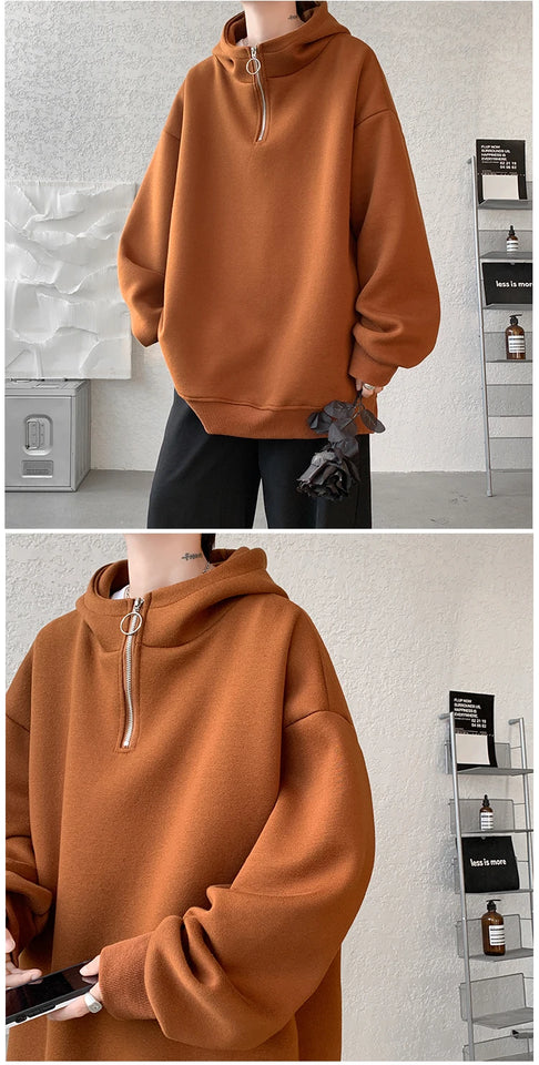 Turtleneck Hoodie Zipper Pullovers Streetwear Hip Hop Hooded Sweatshirt Men Clothing Korean Couples Harajuku Coat
