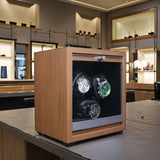Watch Winder for Automatic Watches Box Storage 3 Slots Mechanical Watch Case Black Walnut Wood Safe Display Box LED Light