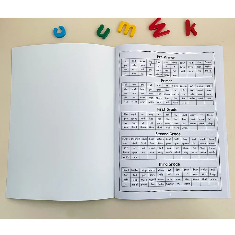 Sight Words Write and Search Game Workbook Preschool English Learning Aids Learn to Read for Beginners Vocabulary Building