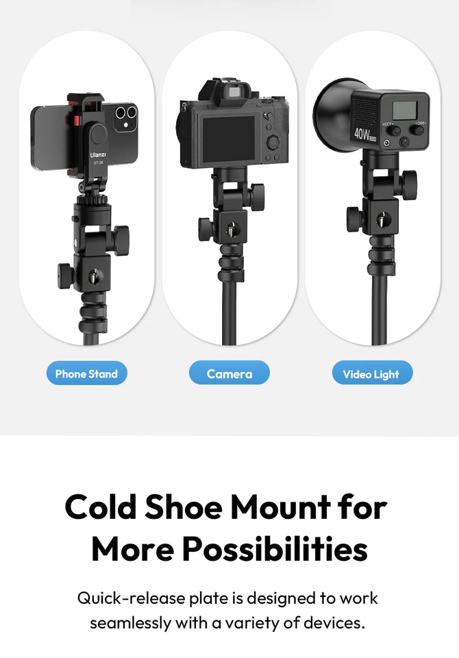 Ulanzi LA04 Univeral Light Stand Adapter with 1/4" Cold Shoe Mount for Phone Stand DSLR Camera LED Light 180° Tilt for Lighting