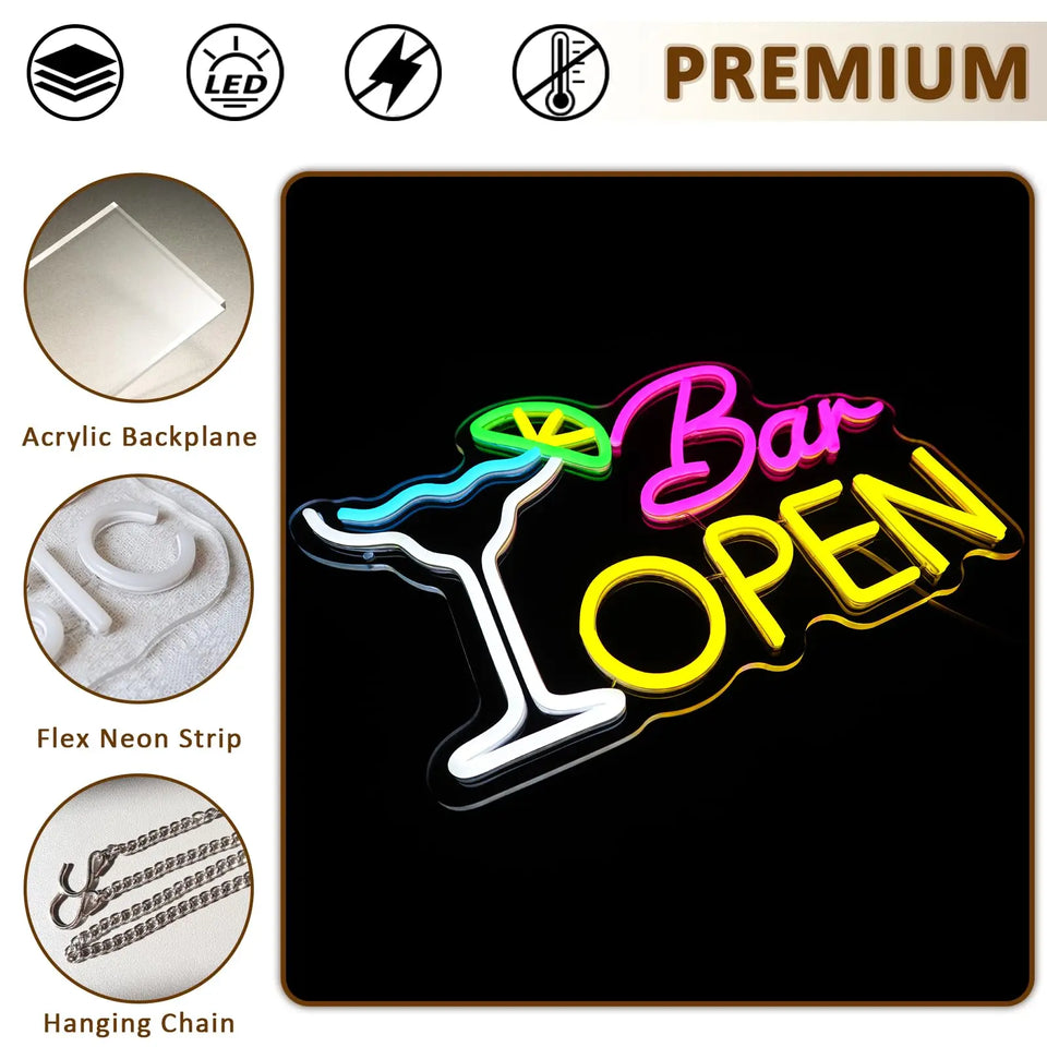 Cocktails Beer Neon Sign - Bright LED Bar Decor,  Commercial Pub & Home Bar, Grand Opening Gift for Bartenders & Brew Lovers