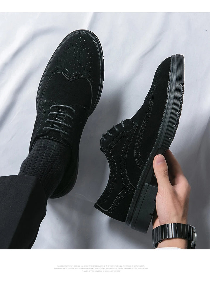 New 46 large size abrasive leather Brock carved business dress shoes for men round head lace-up casual shoes