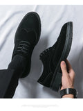 New 46 large size abrasive leather Brock carved business dress shoes for men round head lace-up casual shoes