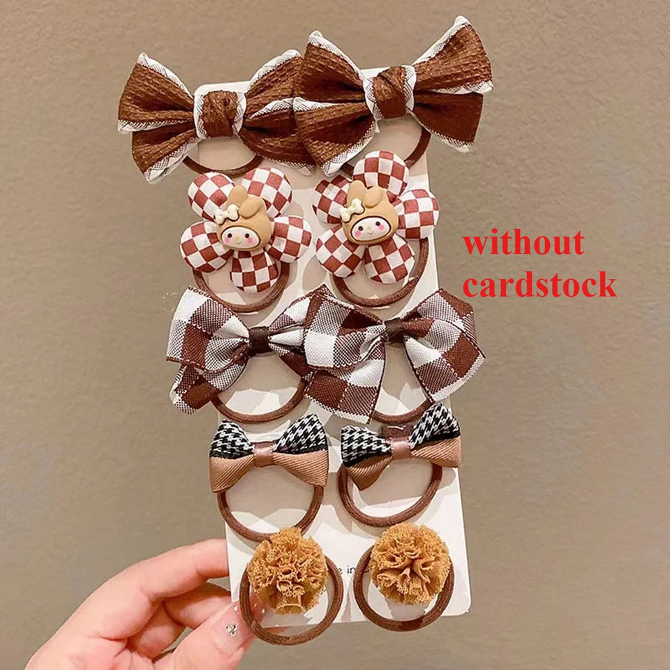10PCS/Set Milk Coffee Girl Hair Ropes Cute Rabbit Bow Baby Princess Ponytail Rubber Bands Hair Accessory for Girl