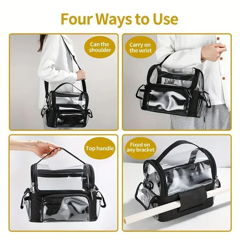 Makeup Brush Holder Backpack Makeup Artist Travel Case Clear Waterproof Cosmetic Organizer Bag with Adjustable Strap and Divider